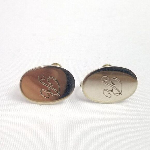 Vintage Letter R Engraved Sterling Silver Clip On Earrings, Oval Shape, Estate - Picture 9 of 9